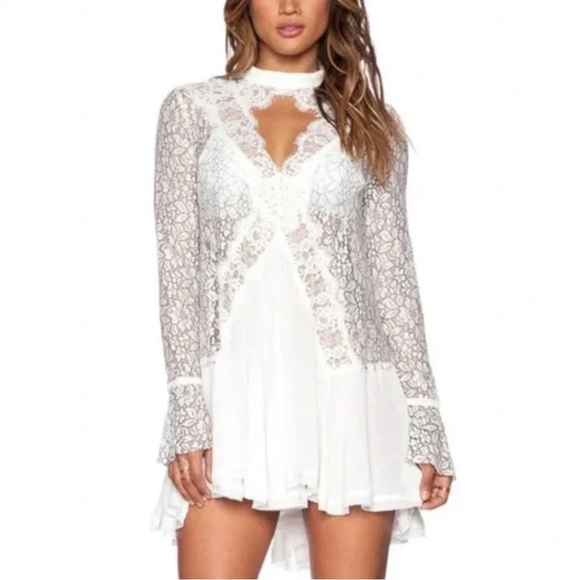Free People White Lace Tell Tale Long Sleeve Tunic Dress S - Picture 1 of 12